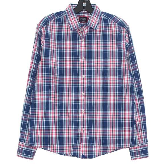 Untuckit Mens Shirt Torrey Ridge Preppy Hipster Button Up Plaid Blue Pink Medium - Picture 1 of 7